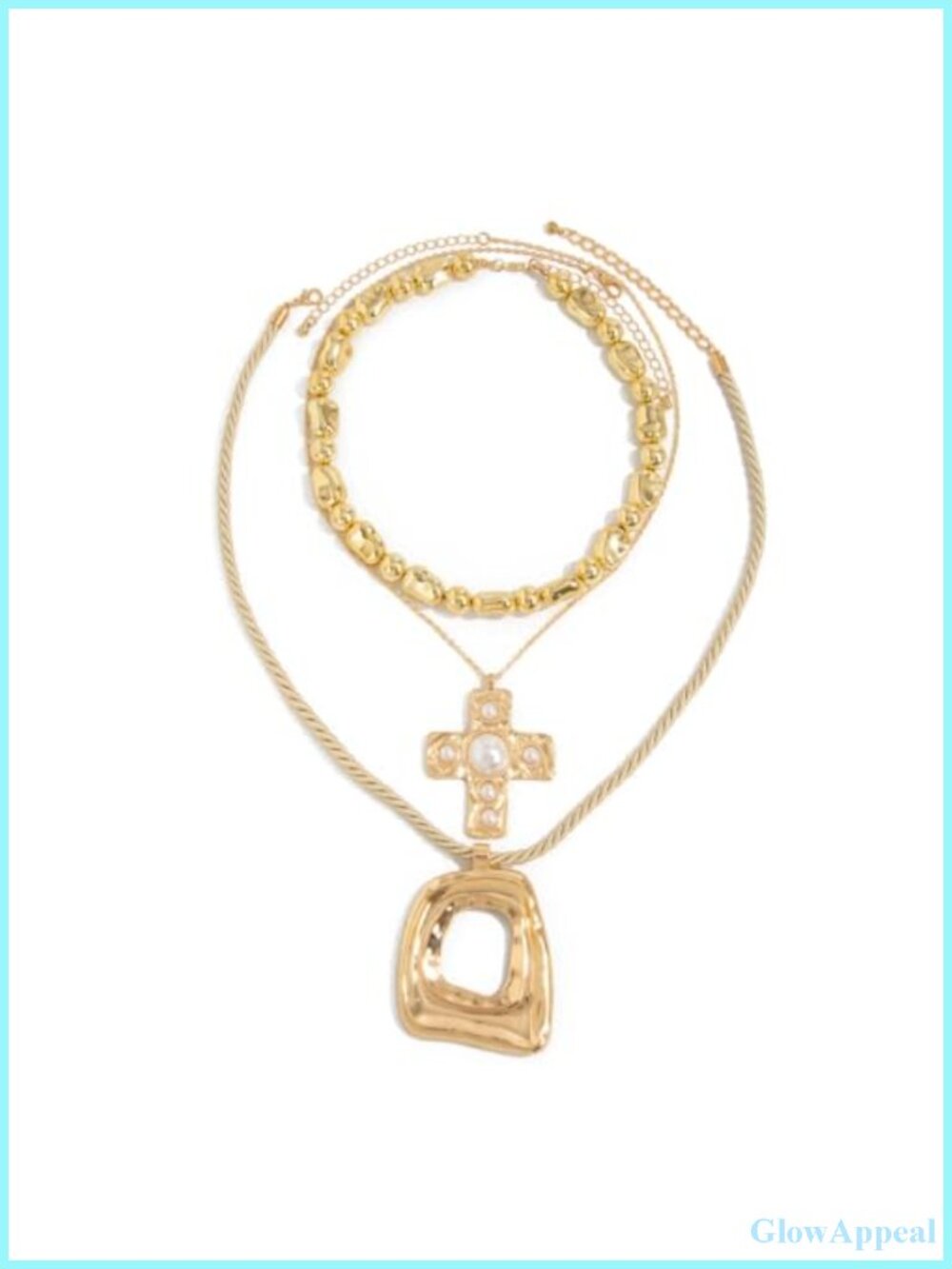 Chunky Layered Necklace Stack Large Oval Cross Boho Statement Necklace for Women